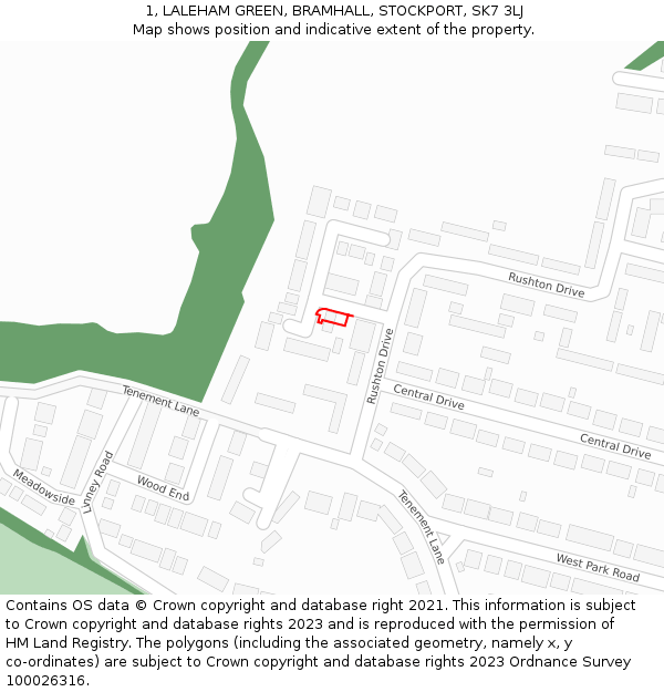 1, LALEHAM GREEN, BRAMHALL, STOCKPORT, SK7 3LJ: Location map and indicative extent of plot