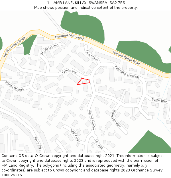 1, LAMB LANE, KILLAY, SWANSEA, SA2 7ES: Location map and indicative extent of plot