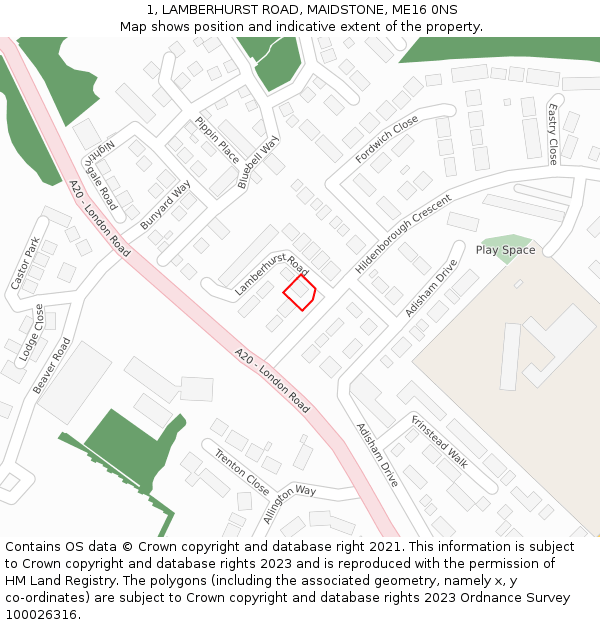 1, LAMBERHURST ROAD, MAIDSTONE, ME16 0NS: Location map and indicative extent of plot
