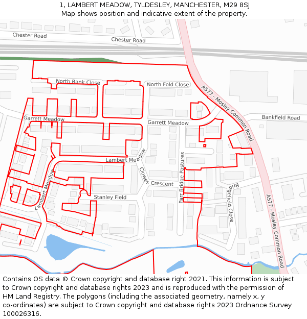 1, LAMBERT MEADOW, TYLDESLEY, MANCHESTER, M29 8SJ: Location map and indicative extent of plot