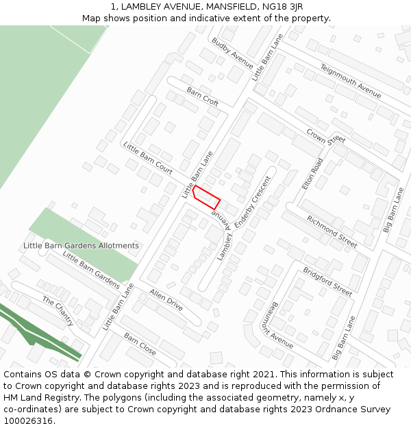 1, LAMBLEY AVENUE, MANSFIELD, NG18 3JR: Location map and indicative extent of plot