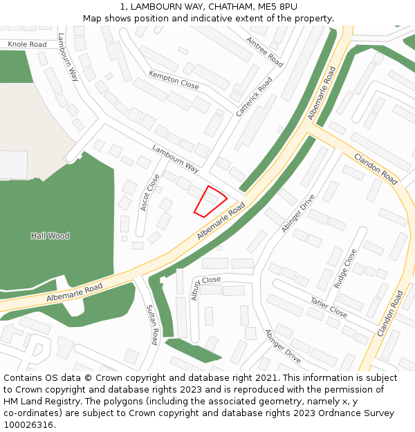 1, LAMBOURN WAY, CHATHAM, ME5 8PU: Location map and indicative extent of plot