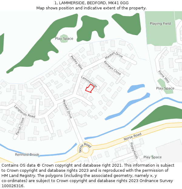 1, LAMMERSIDE, BEDFORD, MK41 0GG: Location map and indicative extent of plot