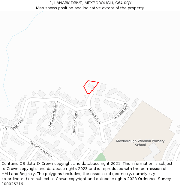 1, LANARK DRIVE, MEXBOROUGH, S64 0QY: Location map and indicative extent of plot