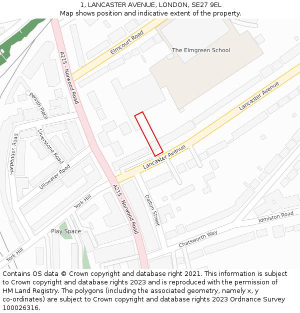 1, LANCASTER AVENUE, LONDON, SE27 9EL: Location map and indicative extent of plot
