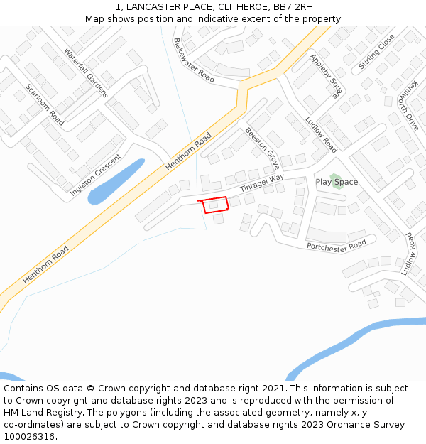 1, LANCASTER PLACE, CLITHEROE, BB7 2RH: Location map and indicative extent of plot