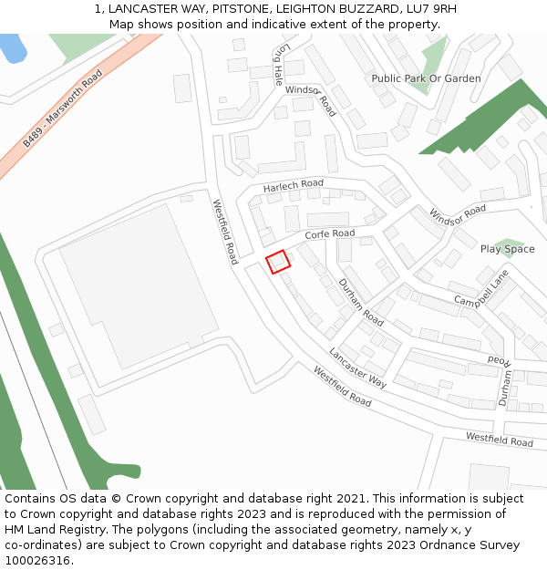 1, LANCASTER WAY, PITSTONE, LEIGHTON BUZZARD, LU7 9RH: Location map and indicative extent of plot