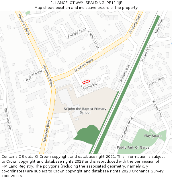 1, LANCELOT WAY, SPALDING, PE11 1JF: Location map and indicative extent of plot