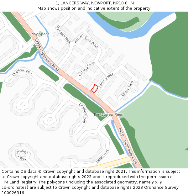 1, LANCERS WAY, NEWPORT, NP10 8HN: Location map and indicative extent of plot