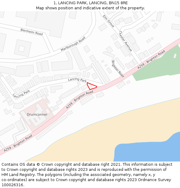 1, LANCING PARK, LANCING, BN15 8RE: Location map and indicative extent of plot