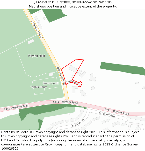 1, LANDS END, ELSTREE, BOREHAMWOOD, WD6 3DL: Location map and indicative extent of plot