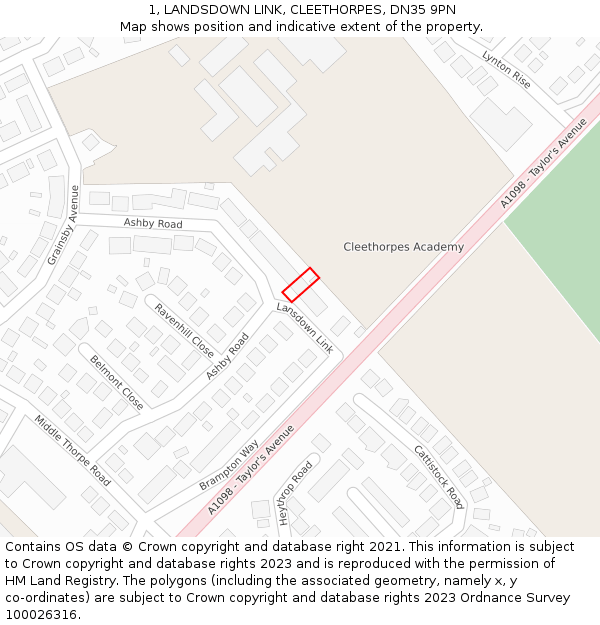 1, LANDSDOWN LINK, CLEETHORPES, DN35 9PN: Location map and indicative extent of plot