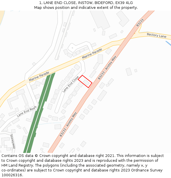 1, LANE END CLOSE, INSTOW, BIDEFORD, EX39 4LG: Location map and indicative extent of plot