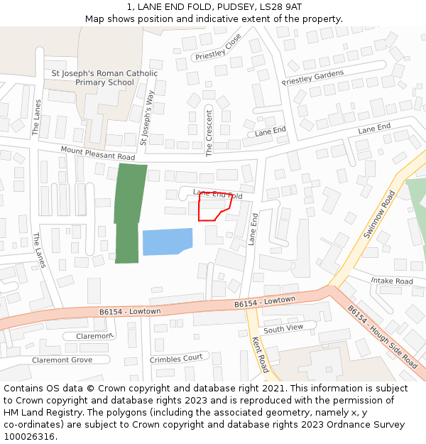 1, LANE END FOLD, PUDSEY, LS28 9AT: Location map and indicative extent of plot