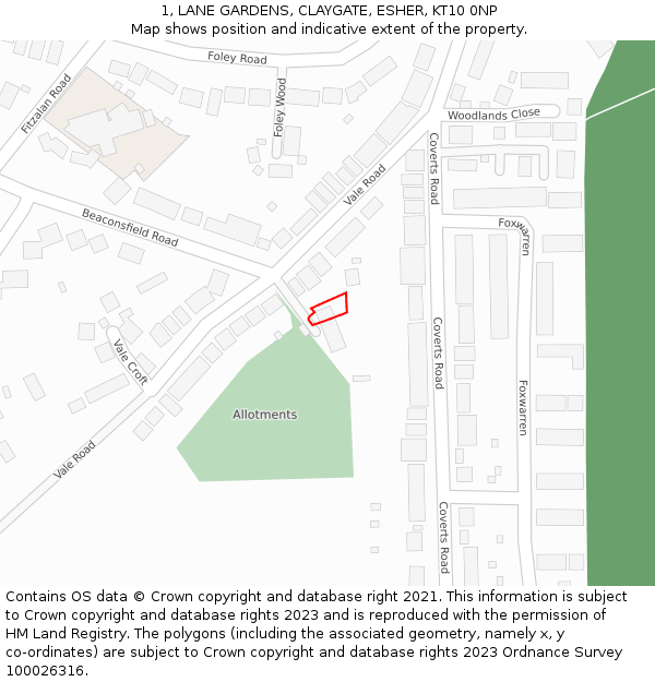 1, LANE GARDENS, CLAYGATE, ESHER, KT10 0NP: Location map and indicative extent of plot