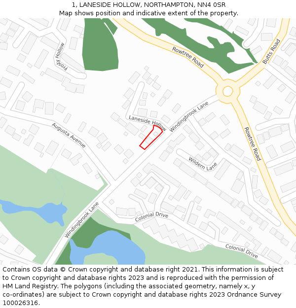 1, LANESIDE HOLLOW, NORTHAMPTON, NN4 0SR: Location map and indicative extent of plot
