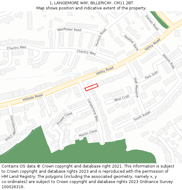 1, LANGEMORE WAY, BILLERICAY, CM11 2BT: Location map and indicative extent of plot