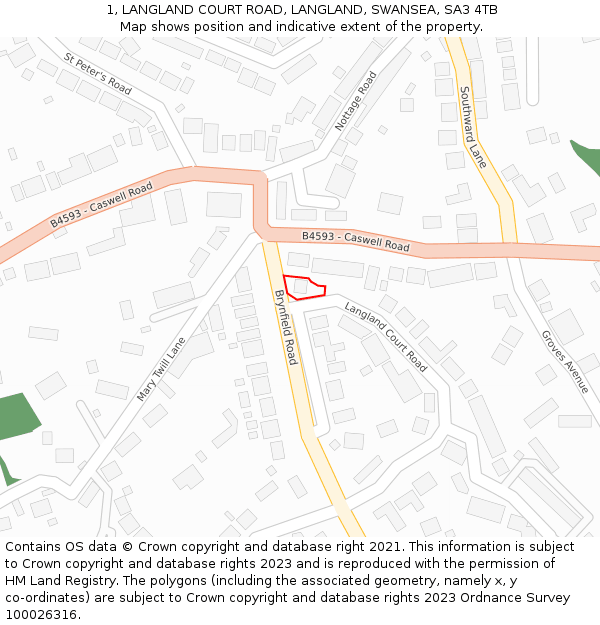 1, LANGLAND COURT ROAD, LANGLAND, SWANSEA, SA3 4TB: Location map and indicative extent of plot