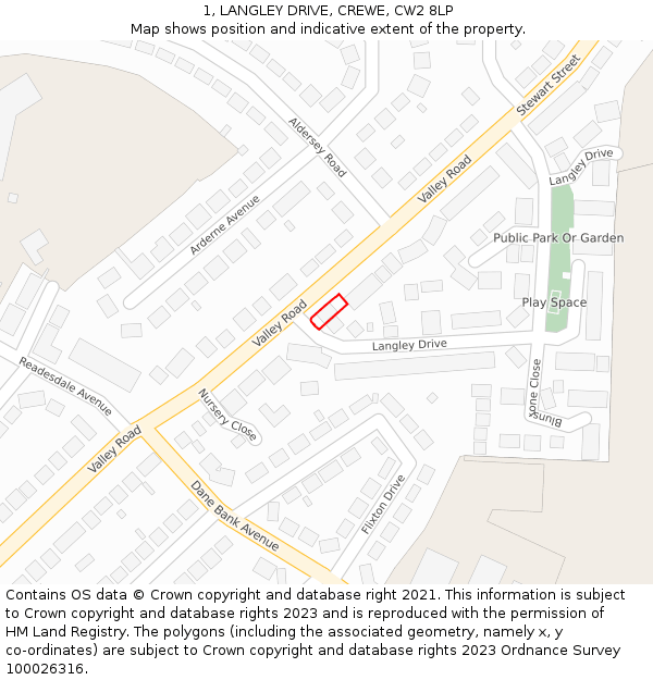 1, LANGLEY DRIVE, CREWE, CW2 8LP: Location map and indicative extent of plot