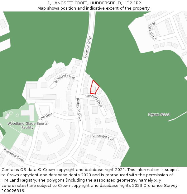 1, LANGSETT CROFT, HUDDERSFIELD, HD2 1PP: Location map and indicative extent of plot