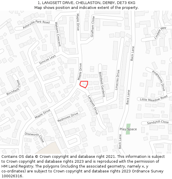 1, LANGSETT DRIVE, CHELLASTON, DERBY, DE73 6XG: Location map and indicative extent of plot