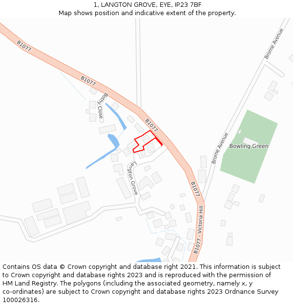 1, LANGTON GROVE, EYE, IP23 7BF: Location map and indicative extent of plot