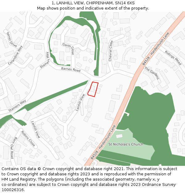 1, LANHILL VIEW, CHIPPENHAM, SN14 6XS: Location map and indicative extent of plot