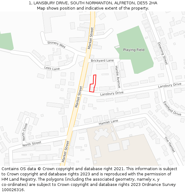 1, LANSBURY DRIVE, SOUTH NORMANTON, ALFRETON, DE55 2HA: Location map and indicative extent of plot