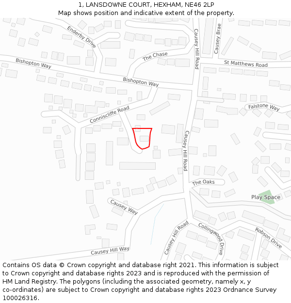 1, LANSDOWNE COURT, HEXHAM, NE46 2LP: Location map and indicative extent of plot