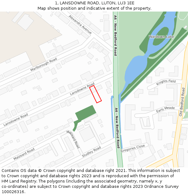 1, LANSDOWNE ROAD, LUTON, LU3 1EE: Location map and indicative extent of plot