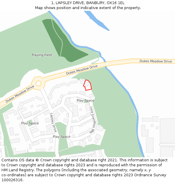 1, LAPSLEY DRIVE, BANBURY, OX16 1EL: Location map and indicative extent of plot