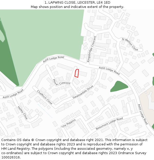 1, LAPWING CLOSE, LEICESTER, LE4 1ED: Location map and indicative extent of plot