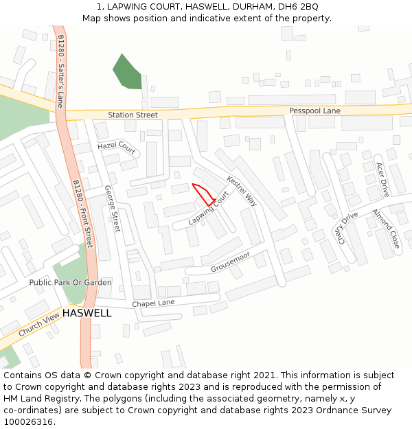 1, LAPWING COURT, HASWELL, DURHAM, DH6 2BQ: Location map and indicative extent of plot