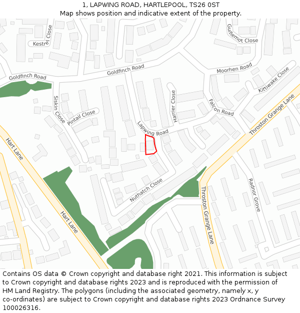1, LAPWING ROAD, HARTLEPOOL, TS26 0ST: Location map and indicative extent of plot