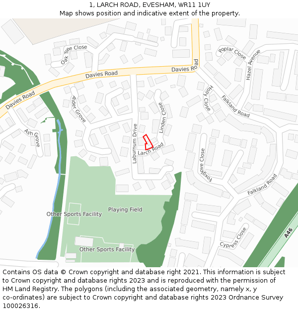 1, LARCH ROAD, EVESHAM, WR11 1UY: Location map and indicative extent of plot