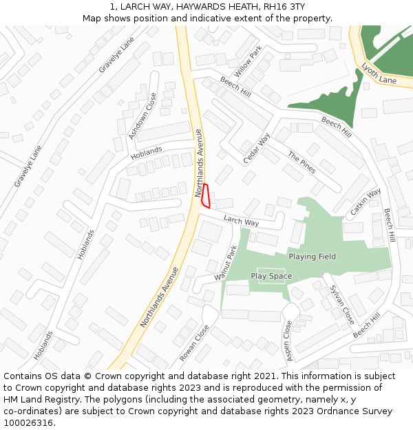 1, LARCH WAY, HAYWARDS HEATH, RH16 3TY: Location map and indicative extent of plot