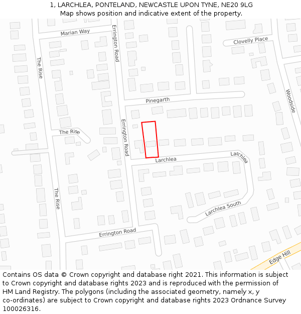 1, LARCHLEA, PONTELAND, NEWCASTLE UPON TYNE, NE20 9LG: Location map and indicative extent of plot