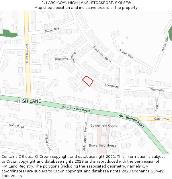 1, LARCHWAY, HIGH LANE, STOCKPORT, SK6 8EW: Location map and indicative extent of plot