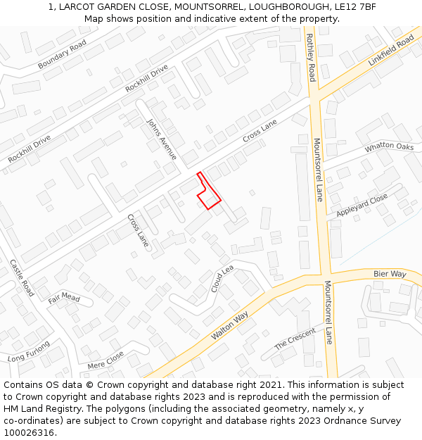 1, LARCOT GARDEN CLOSE, MOUNTSORREL, LOUGHBOROUGH, LE12 7BF: Location map and indicative extent of plot