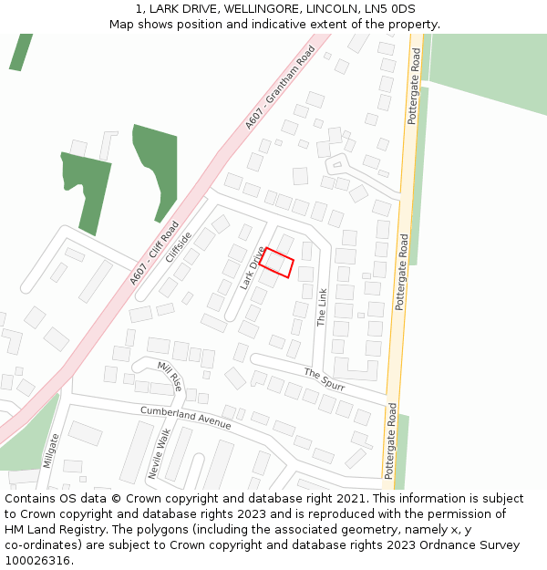 1, LARK DRIVE, WELLINGORE, LINCOLN, LN5 0DS: Location map and indicative extent of plot