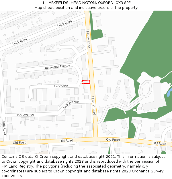 1, LARKFIELDS, HEADINGTON, OXFORD, OX3 8PF: Location map and indicative extent of plot