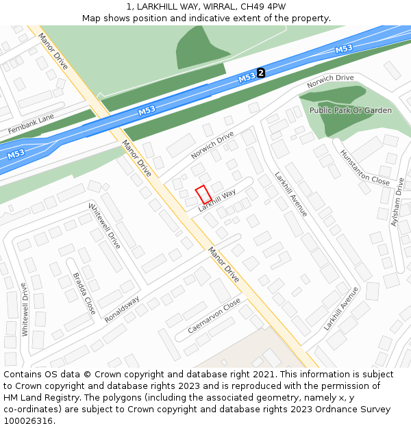 1, LARKHILL WAY, WIRRAL, CH49 4PW: Location map and indicative extent of plot