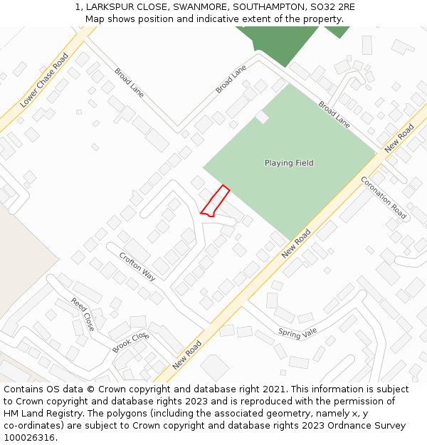 1, LARKSPUR CLOSE, SWANMORE, SOUTHAMPTON, SO32 2RE: Location map and indicative extent of plot