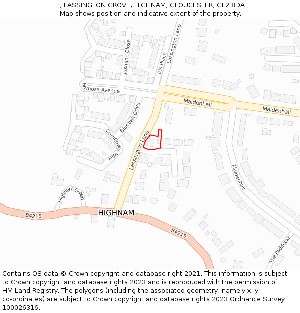 1, LASSINGTON GROVE, HIGHNAM, GLOUCESTER, GL2 8DA: Location map and indicative extent of plot