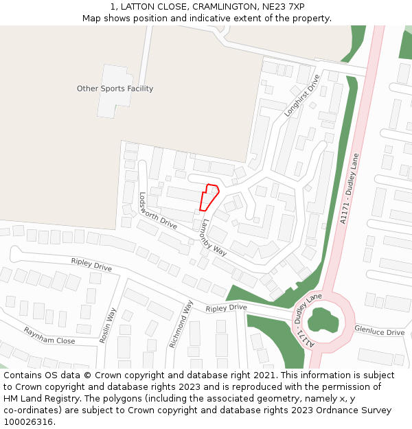 1, LATTON CLOSE, CRAMLINGTON, NE23 7XP: Location map and indicative extent of plot