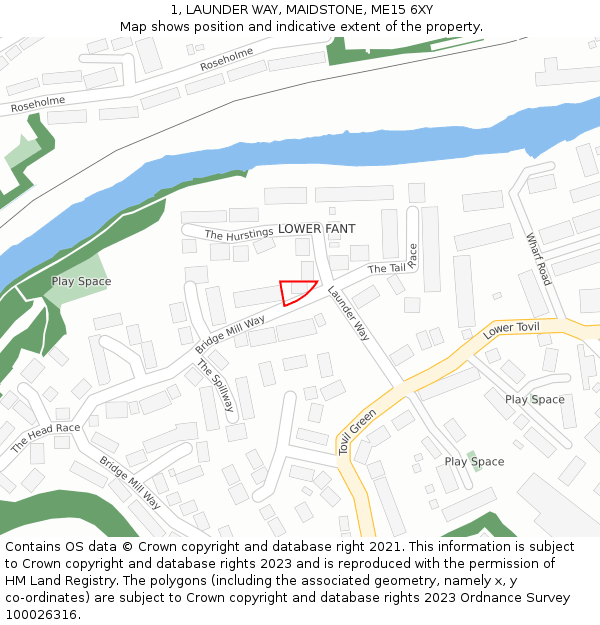 1, LAUNDER WAY, MAIDSTONE, ME15 6XY: Location map and indicative extent of plot