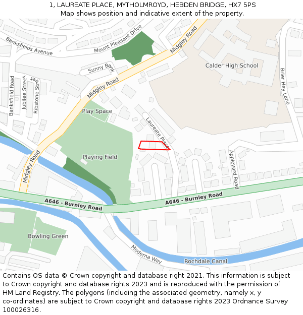1, LAUREATE PLACE, MYTHOLMROYD, HEBDEN BRIDGE, HX7 5PS: Location map and indicative extent of plot