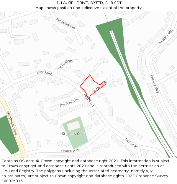 1, LAUREL DRIVE, OXTED, RH8 9DT: Location map and indicative extent of plot