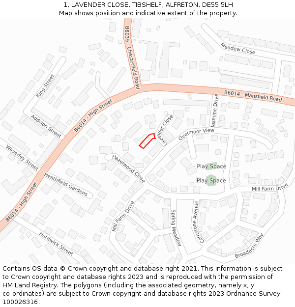 1, LAVENDER CLOSE, TIBSHELF, ALFRETON, DE55 5LH: Location map and indicative extent of plot