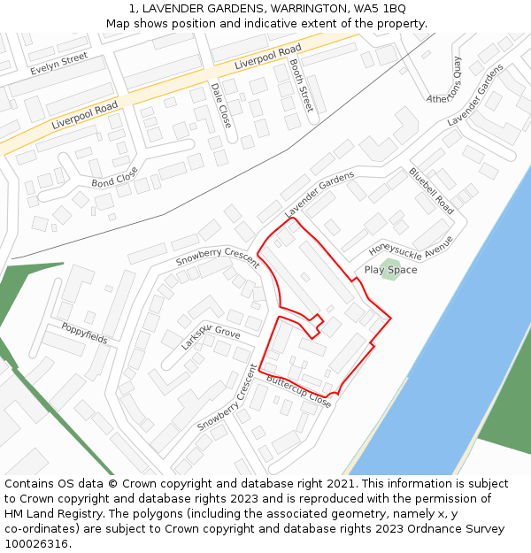 1, LAVENDER GARDENS, WARRINGTON, WA5 1BQ: Location map and indicative extent of plot